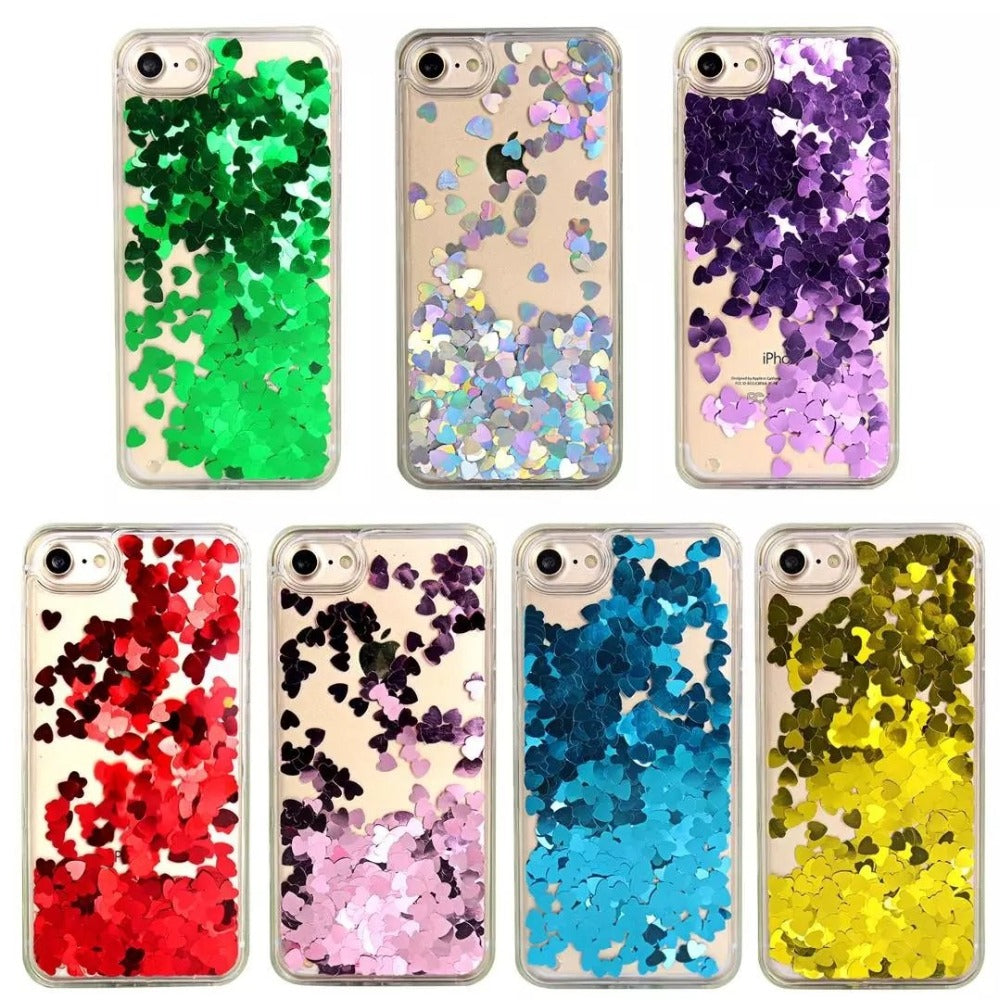 Love Heart Liquid Glitter Phone Case