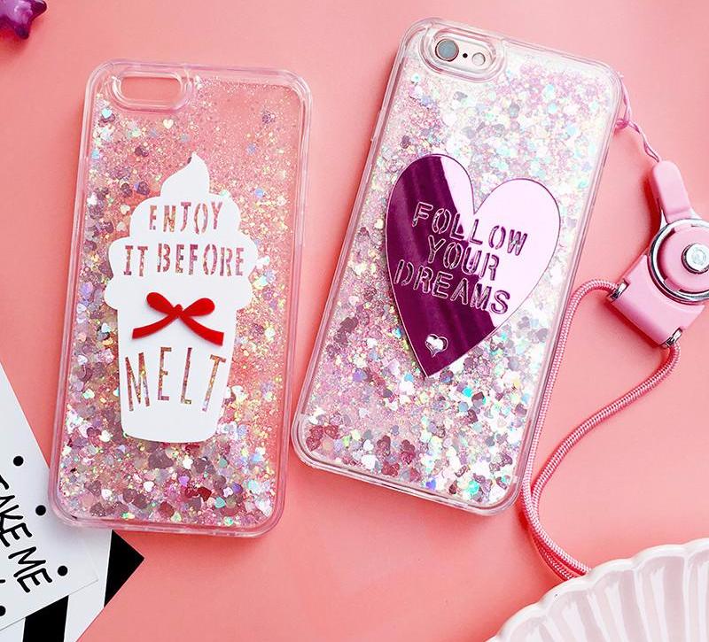 Pink Heart Liquid Phone Case
